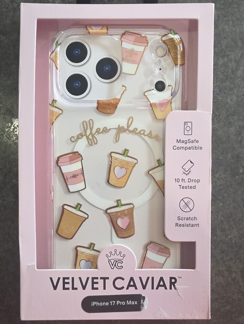 Velvet Caviar iPhone 17 Pro Max Case - Pink & Gold Coffee Cups